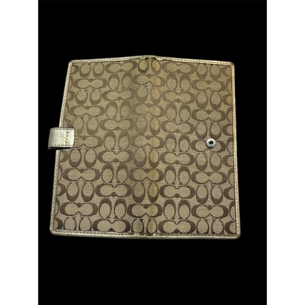 Coach Signature Jacquard Slim Checkbook Wallet Metallic Champagne‎ Leather Trim - Picture 3 of 6
